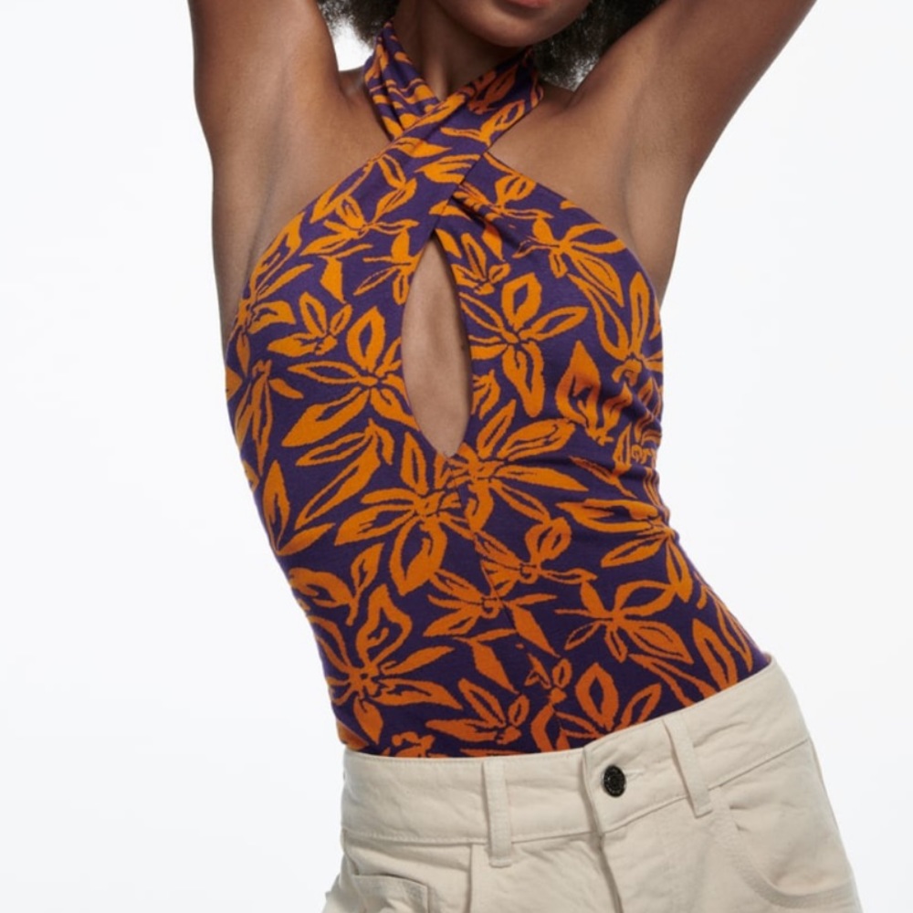 Zara jacquard halter bodysuit